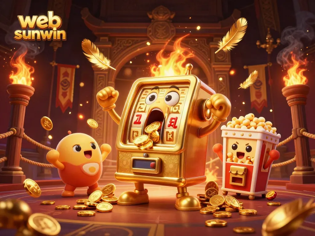 Engage with the thrilling atmosphere of web sunwin as golden slot machines celebrate jackpots amidst dazzling elements.