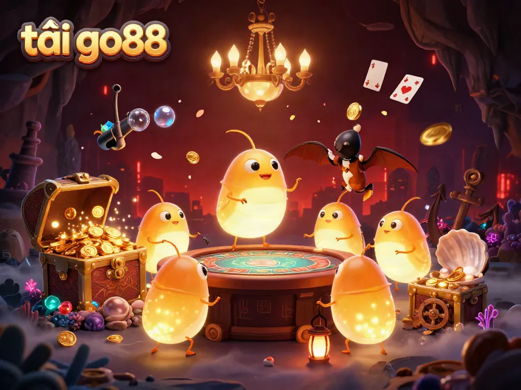 Experience thrilling gameplay with tải go88, featuring a vibrant casino scene illuminated by glowing worms.