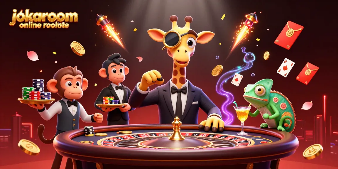 Engage in the thrilling jkakaroom online roulette experience with a vibrant 3D scene featuring a high-roller giraffe, monkey valet, and chameleon bartender.